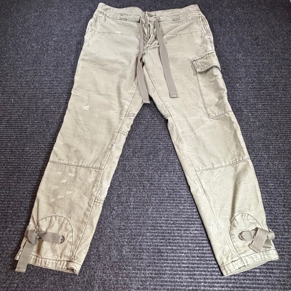 Free People Women Olive Green Studded Cargo Pants Button Fly Drawstring Size 4‎